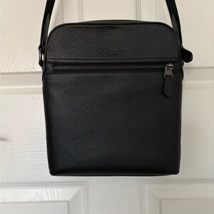 Coach Black Leather Houston Flight Bag in Pebbled Leather
